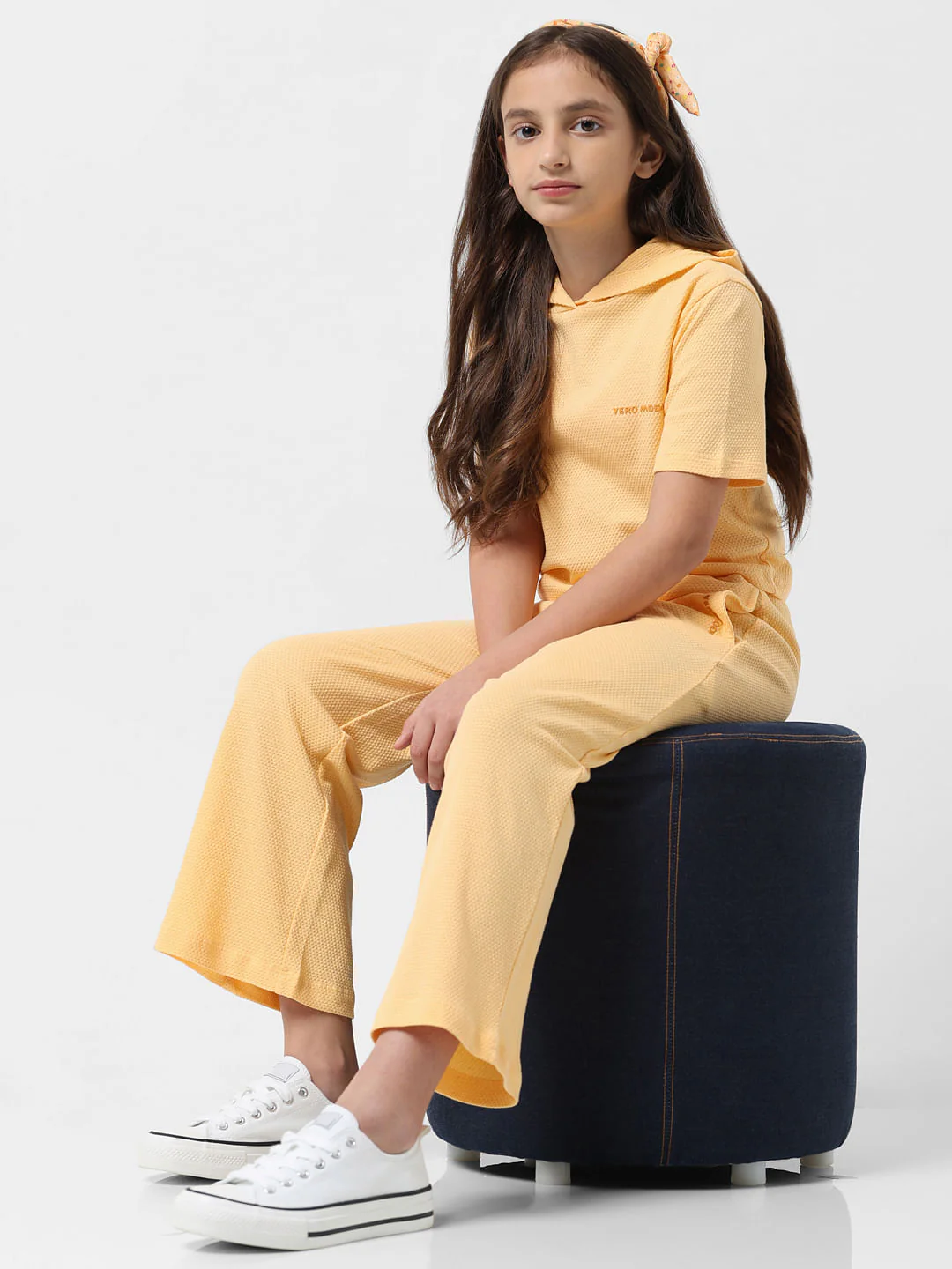 Girl Orange Mid Rise Textured Flared Joggers