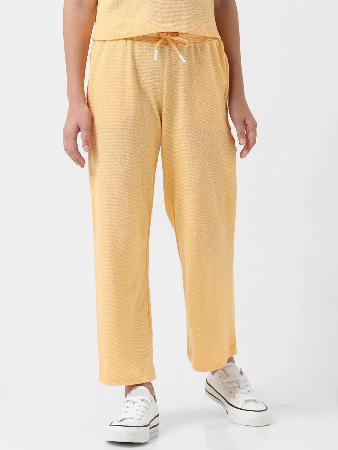 Girl Orange Mid Rise Textured Flared Joggers - Image 2