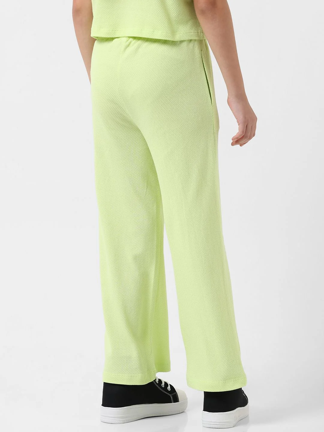 Girl Green Mid Rise Textured Flared Joggers - Image 3
