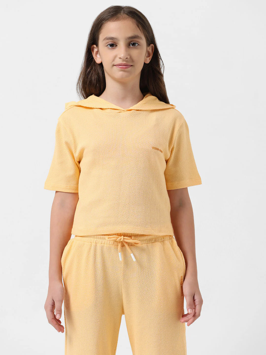 Girl Orange Textured Hooded Top - Image 2