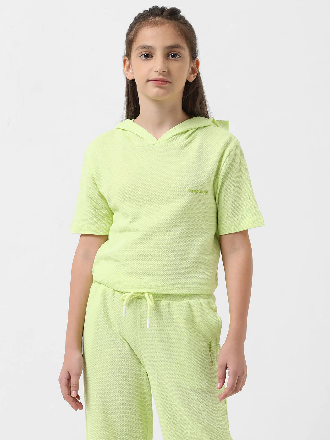 Girl Green Textured Hooded Top - Image 2