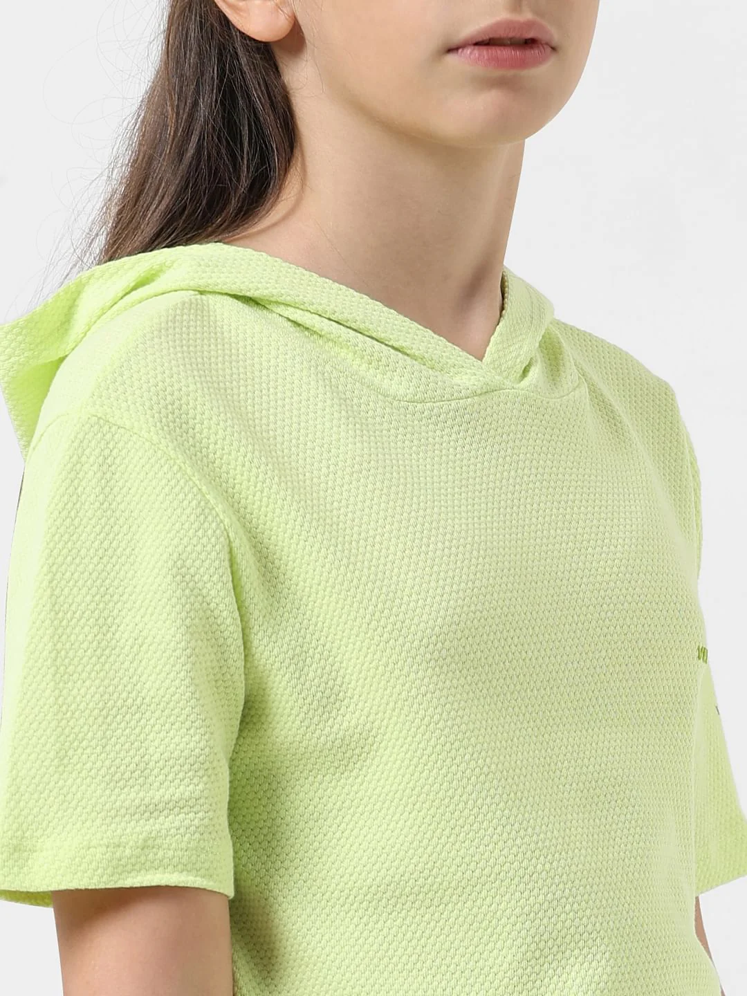 Girl Green Textured Hooded Top - Image 4
