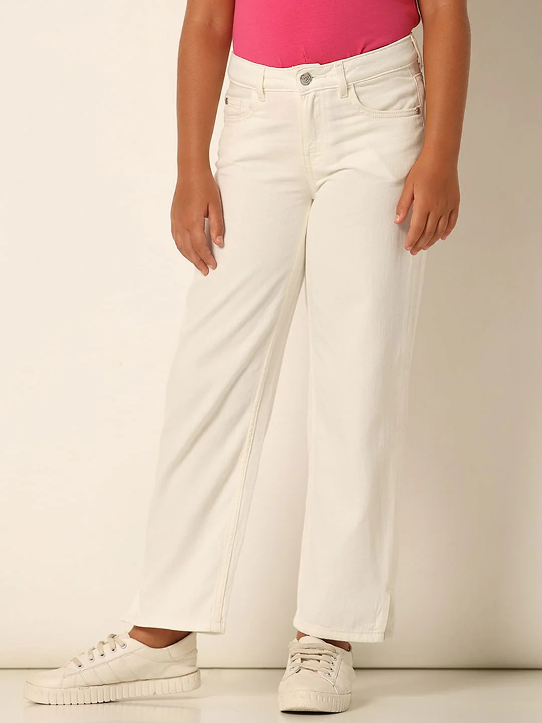Girls White Wide Leg Jeans - Image 2