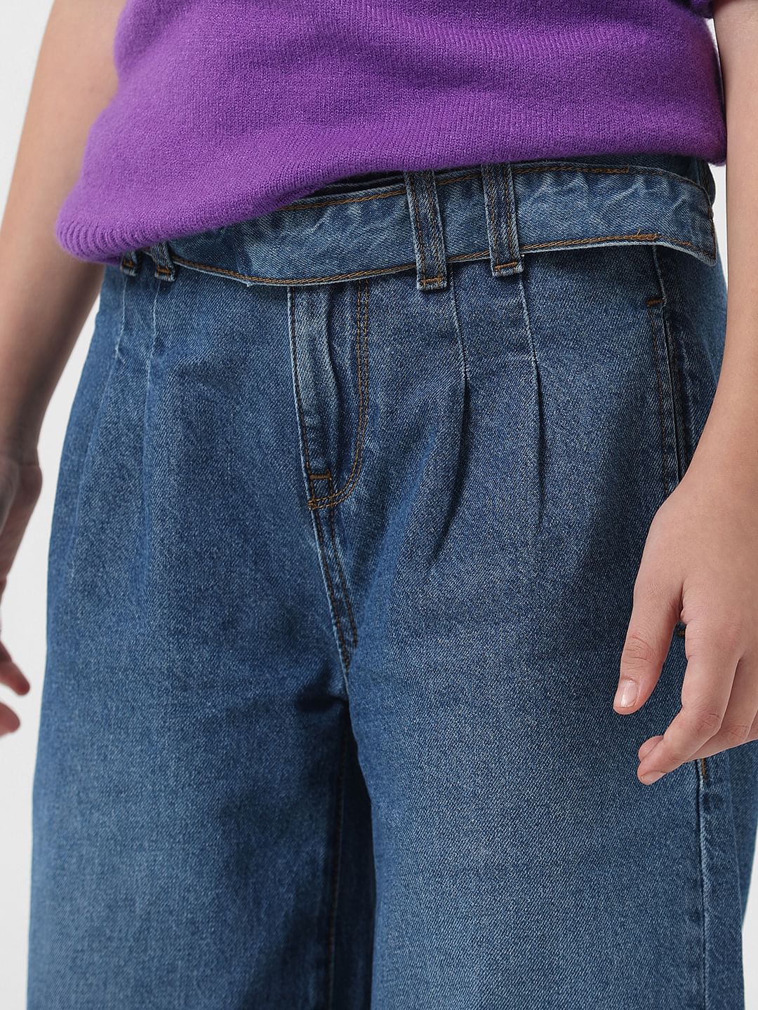 Girl Dark Blue High Rise Wide Leg Jeans - Image 4