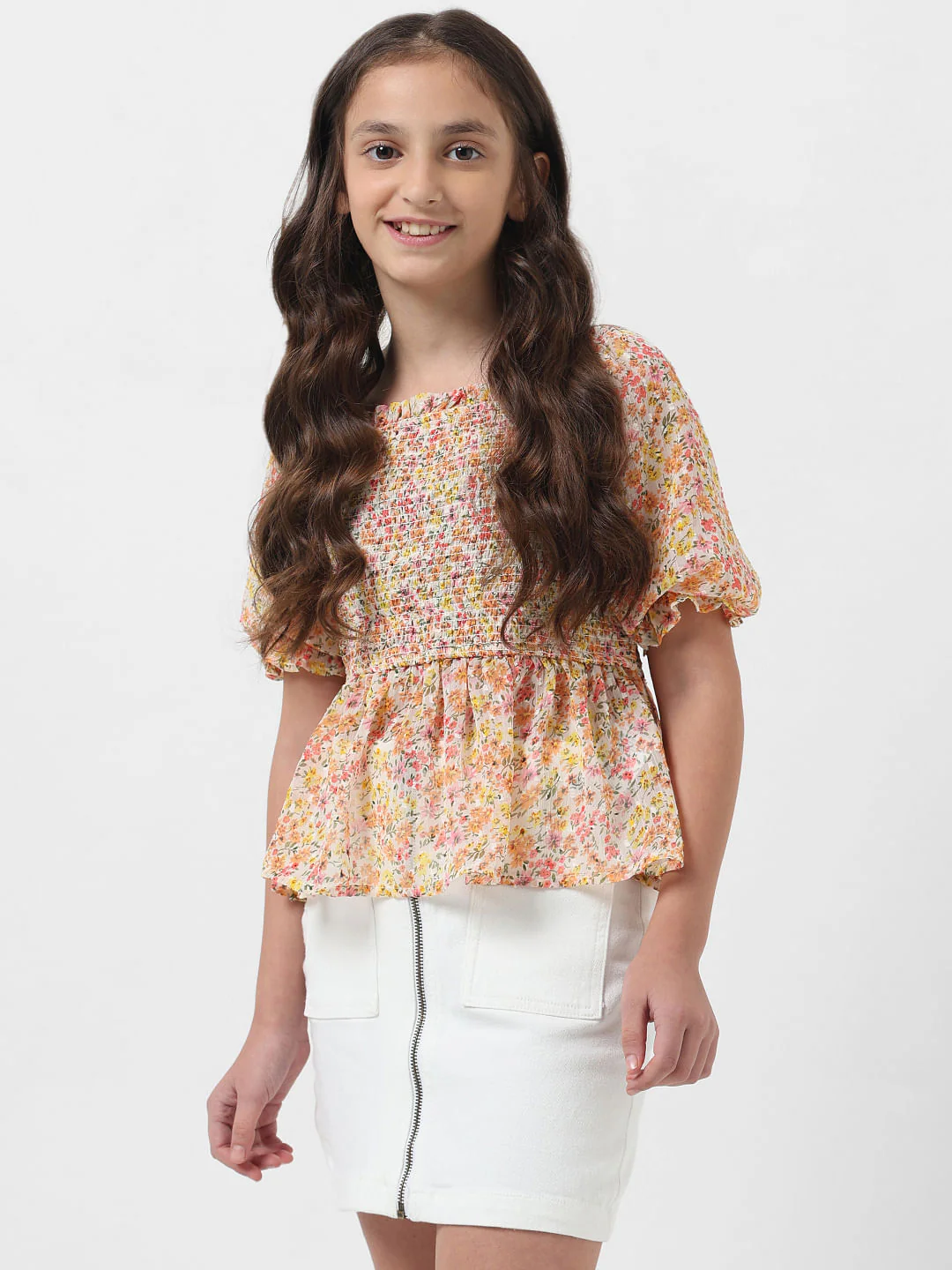 Girl Off-White Floral Smocked Top - Image 2