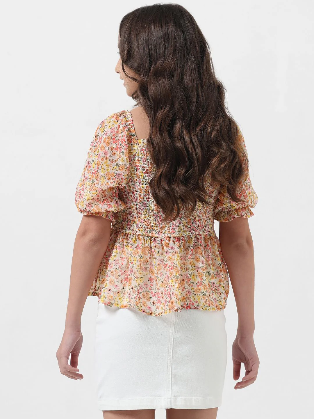 Girl Off-White Floral Smocked Top - Image 3