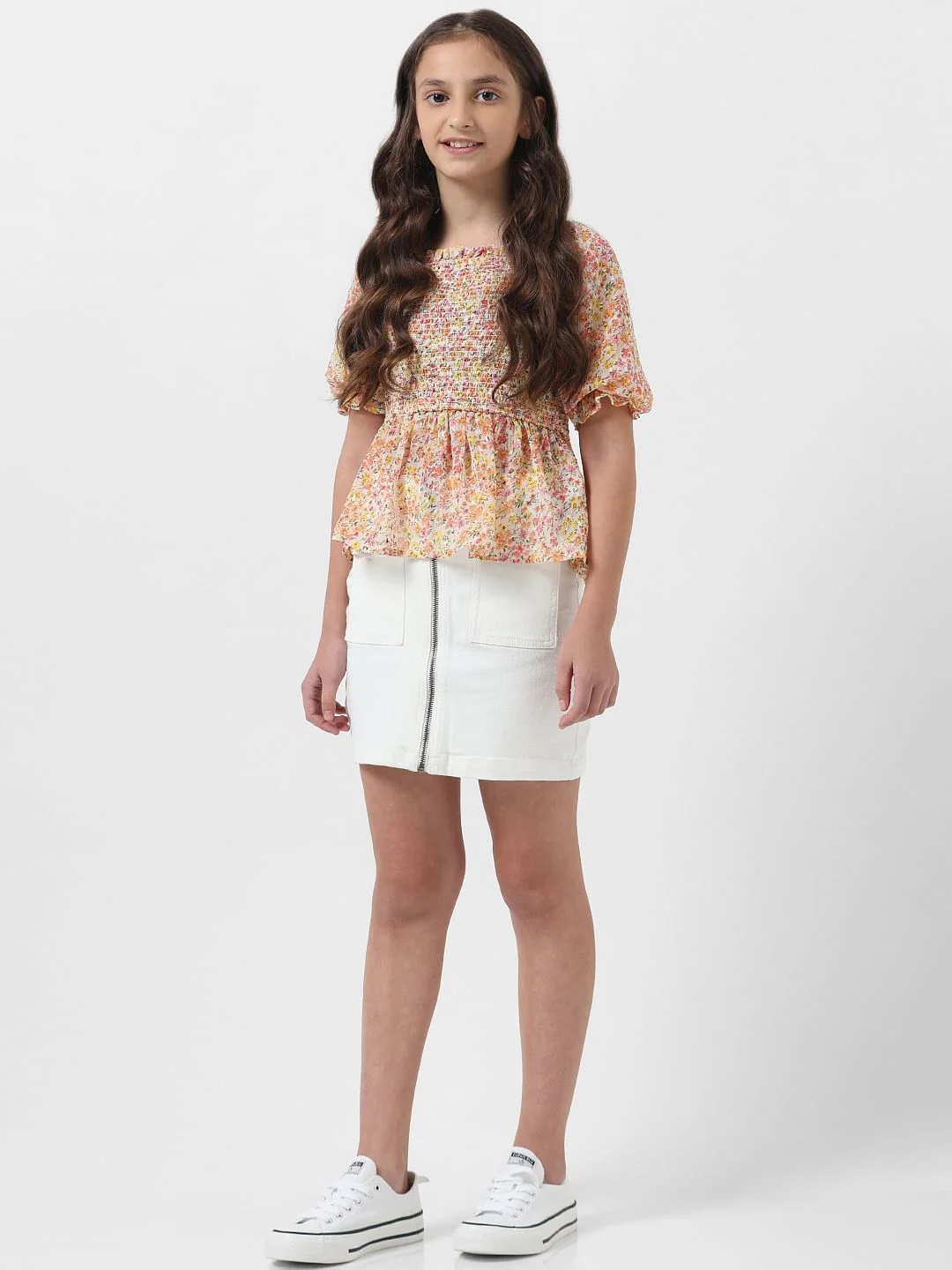 Girl Off-White Floral Smocked Top - Image 5
