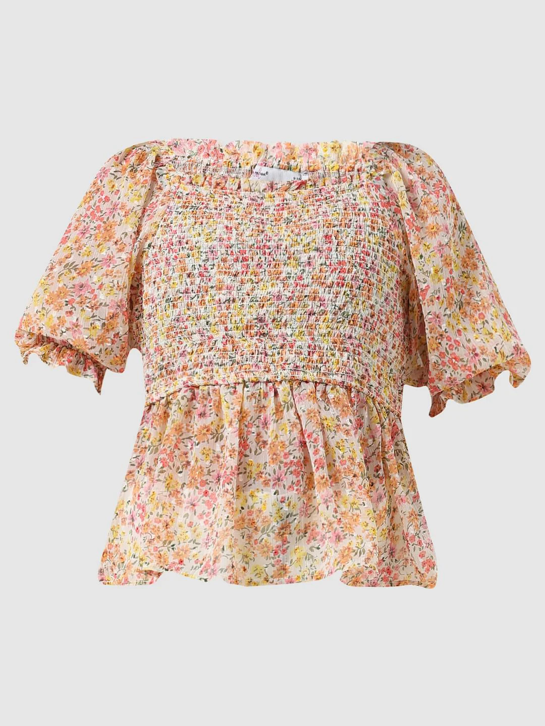 Girl Off-White Floral Smocked Top - Image 6