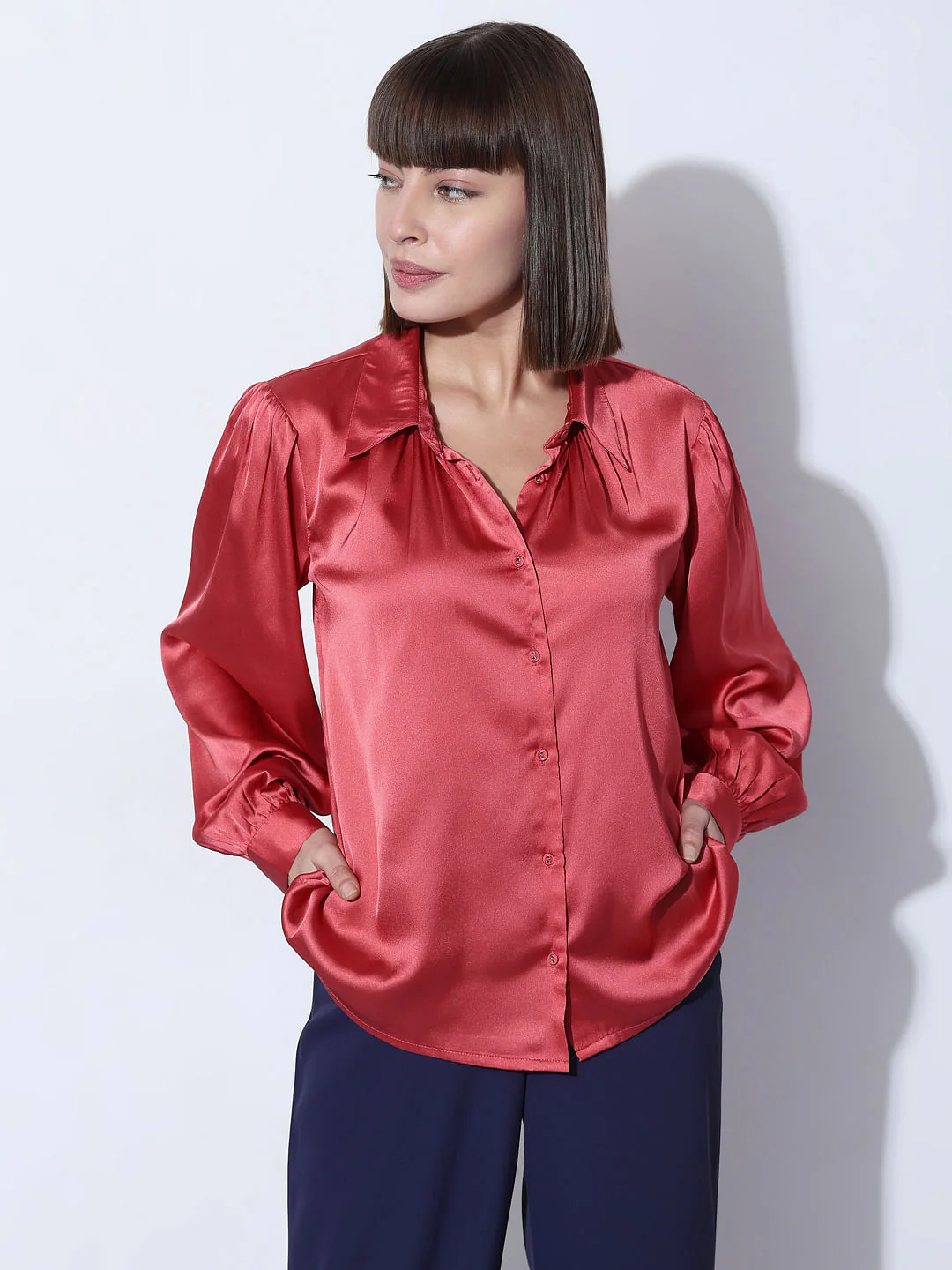 Pink Satin Full Sleeves Shirt - Image 2