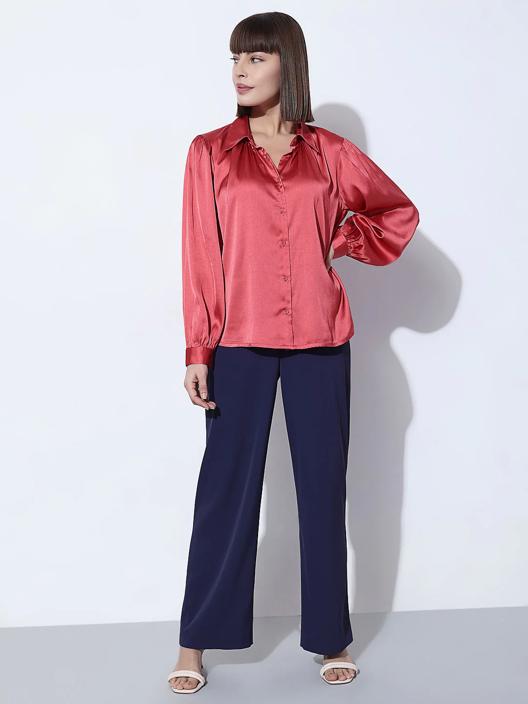 Pink Satin Full Sleeves Shirt - Image 5