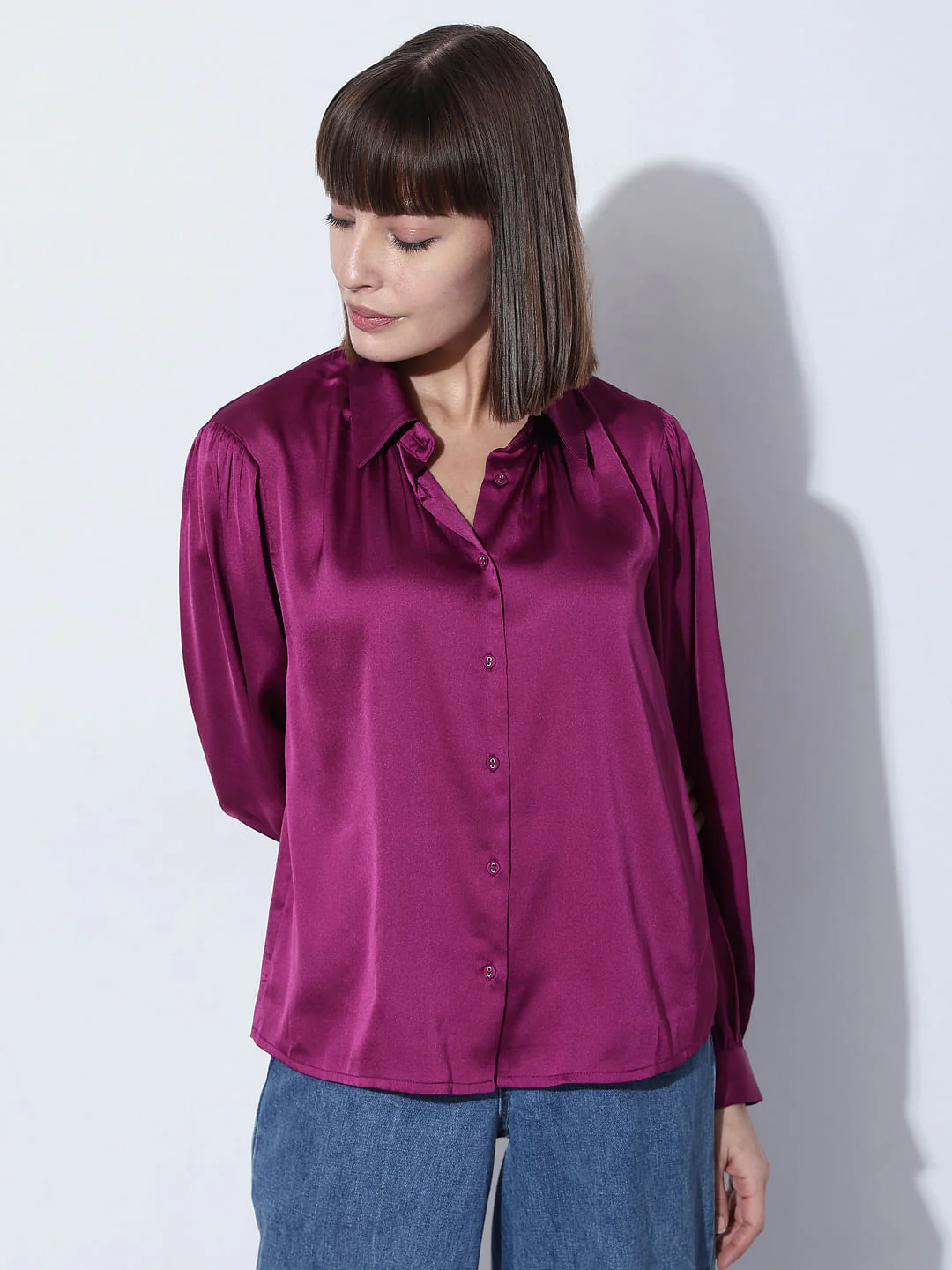 Magenta-Purple Satin Shirt - Image 2