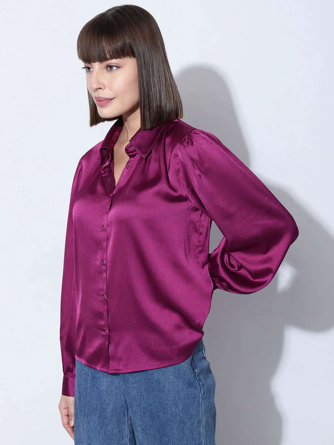 Magenta-Purple Satin Shirt - Image 3
