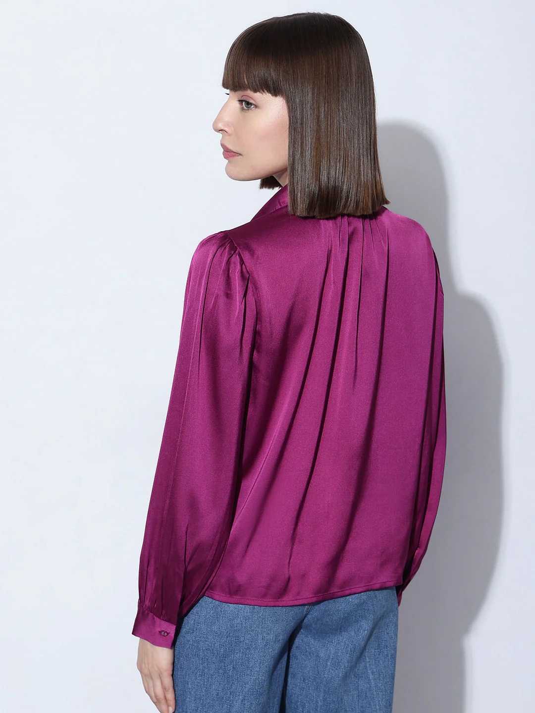 Magenta-Purple Satin Shirt - Image 4