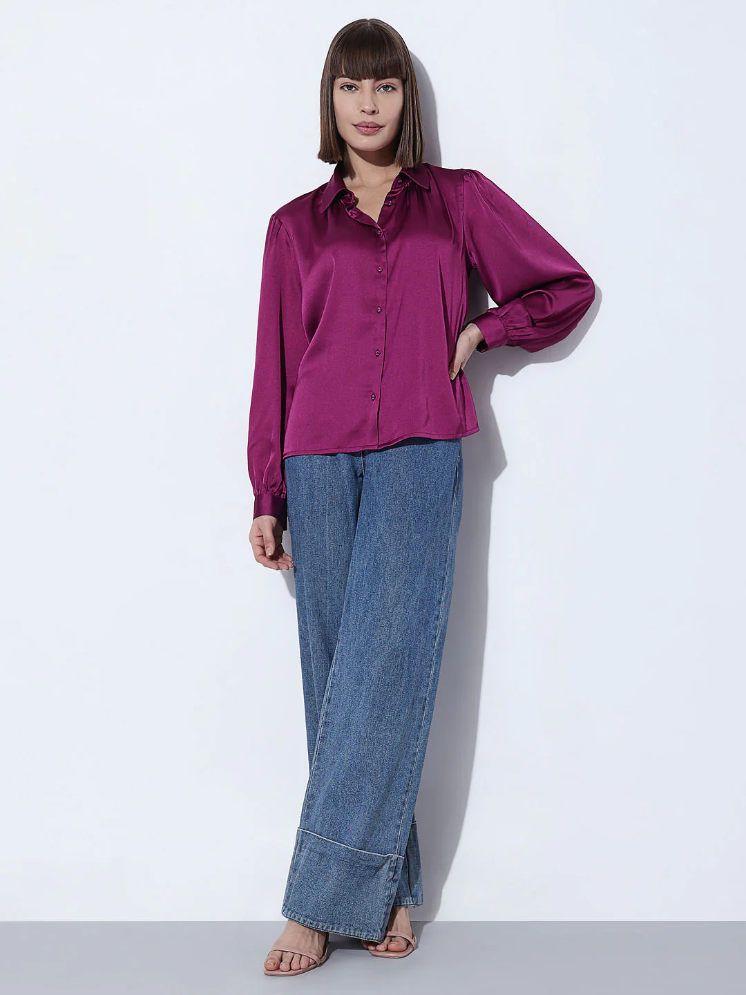 Magenta-Purple Satin Shirt - Image 5