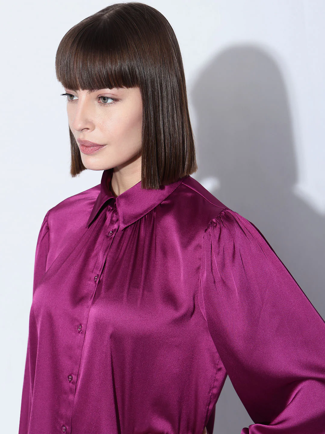 Magenta-Purple Satin Shirt - Image 6