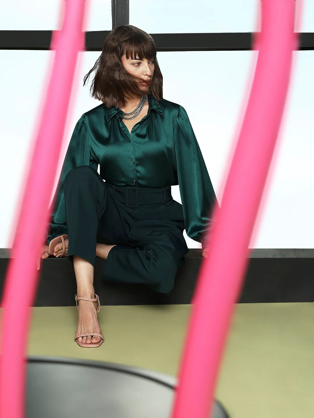 Dark Green Satin Shirt