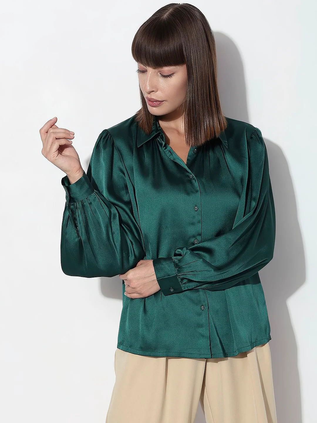 Dark Green Satin Shirt - Image 2