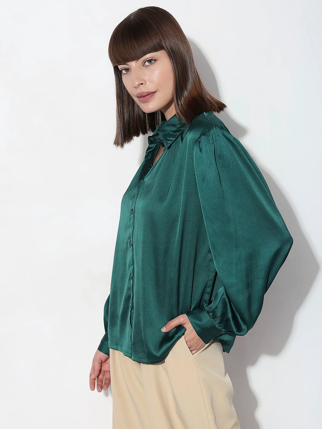 Dark Green Satin Shirt - Image 3