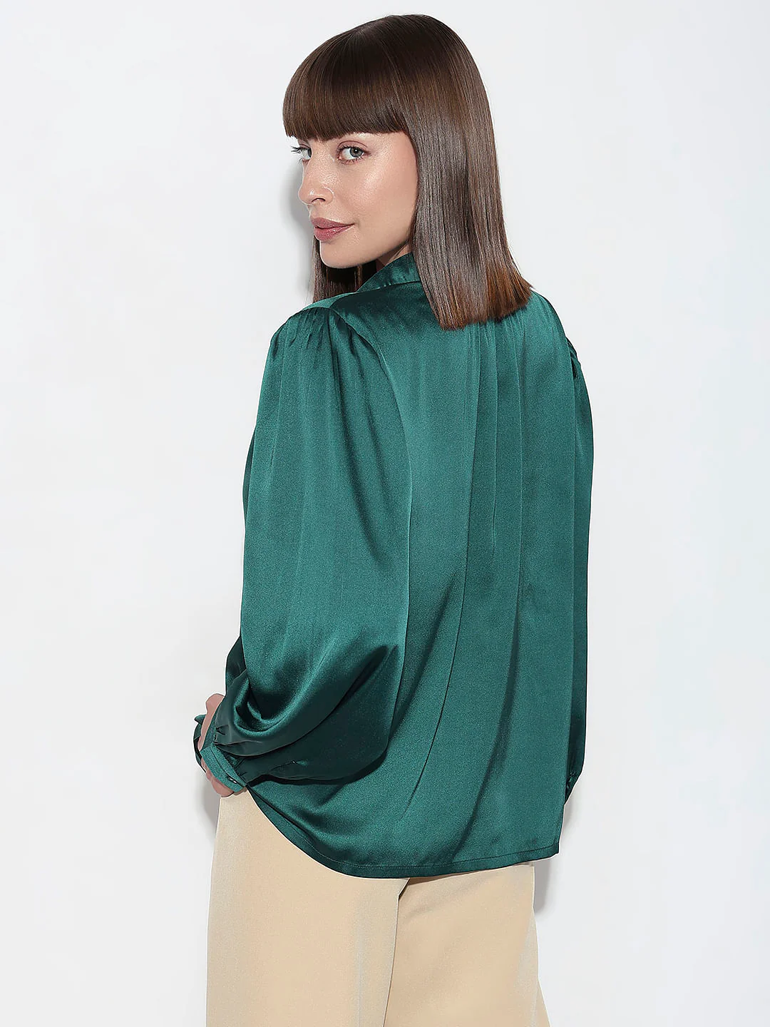 Dark Green Satin Shirt - Image 4