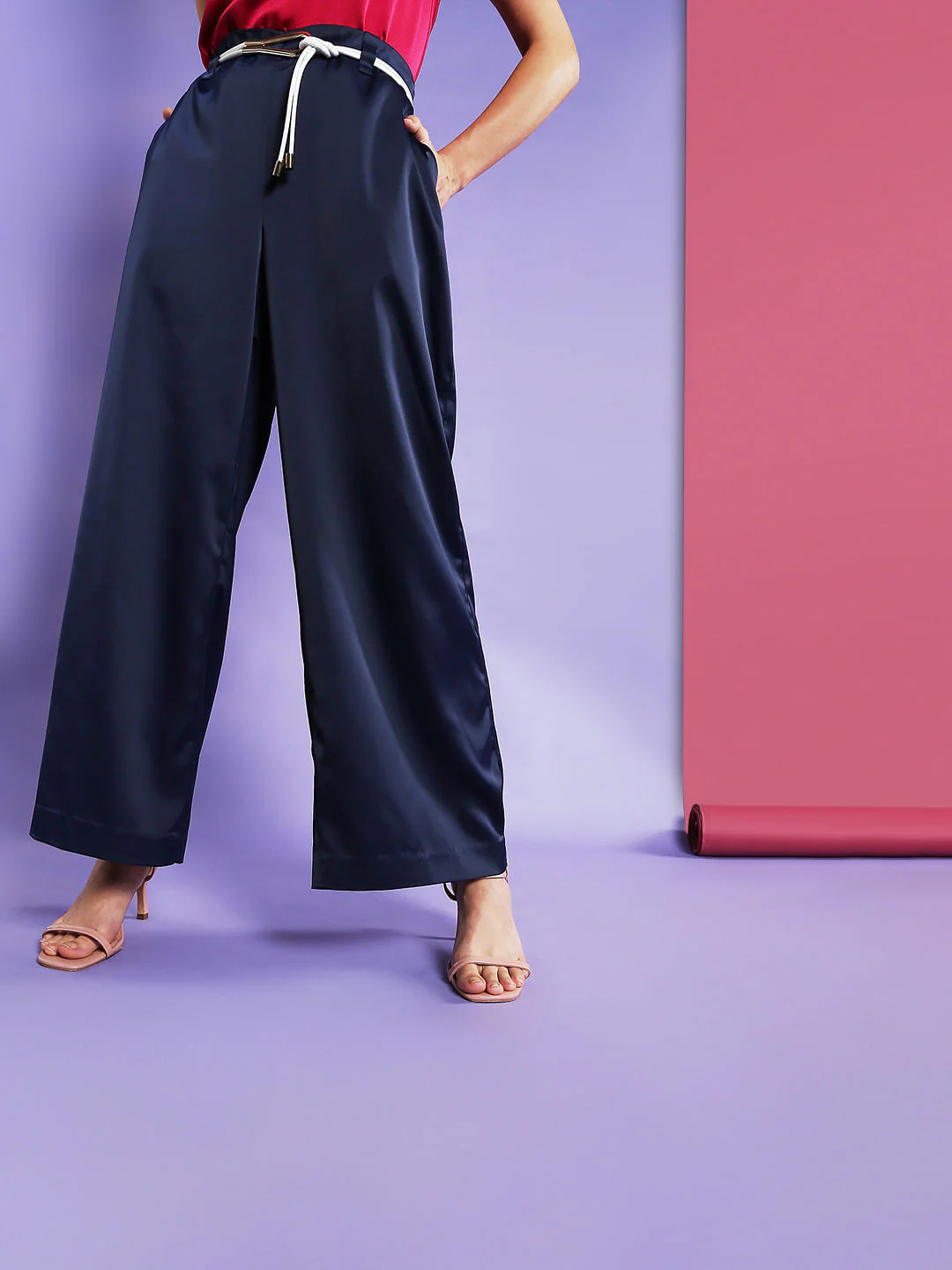 Marquee Blue High Waist Satin Pants - Image 2