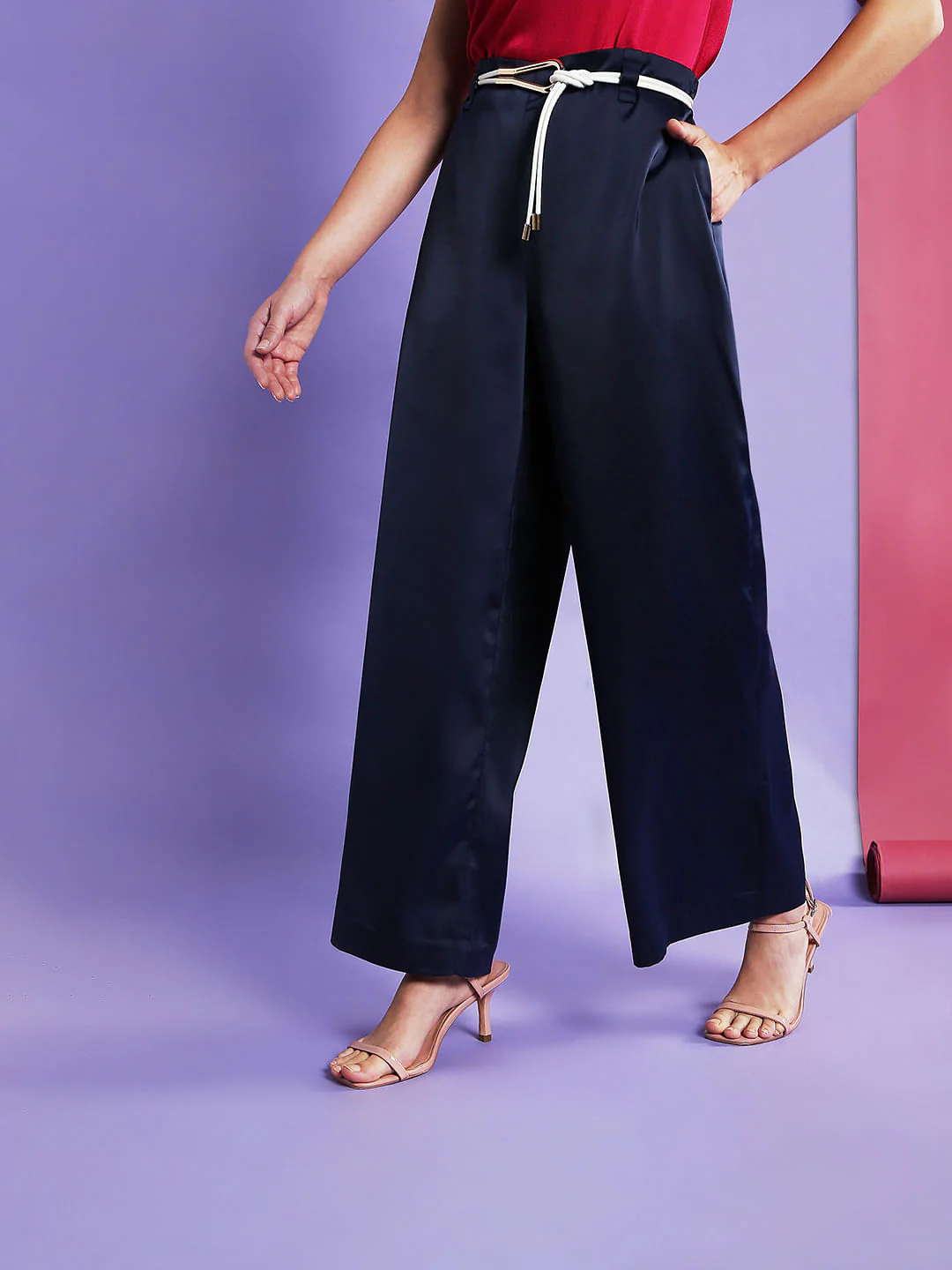 Marquee Blue High Waist Satin Pants - Image 3