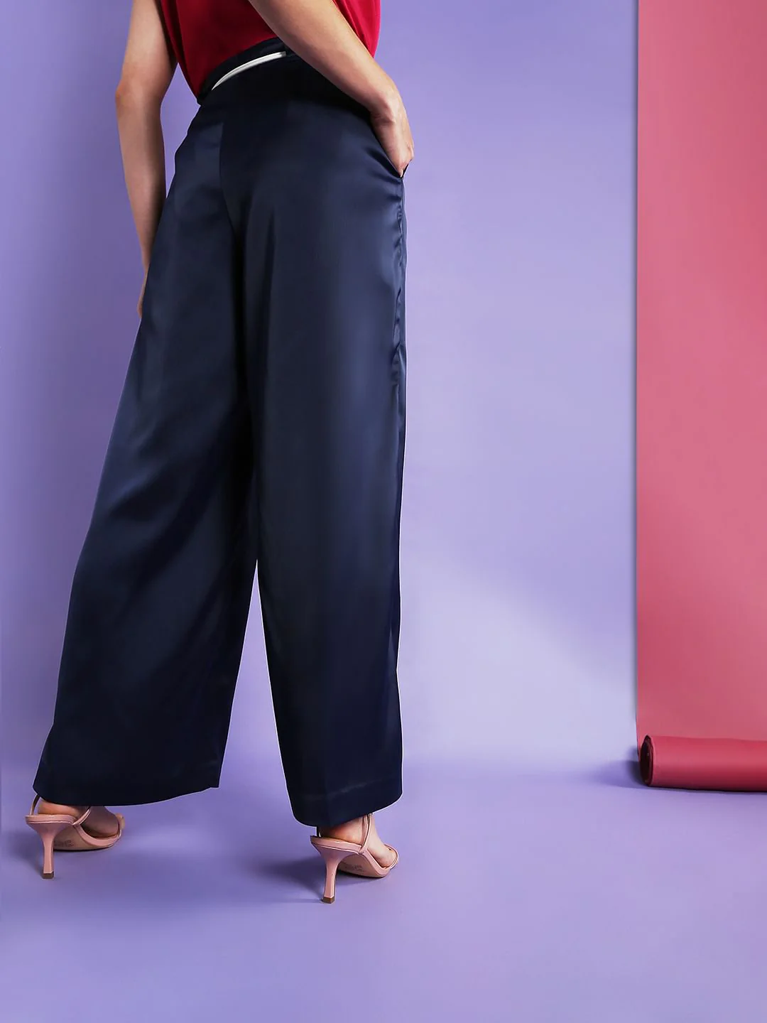 Marquee Blue High Waist Satin Pants - Image 4
