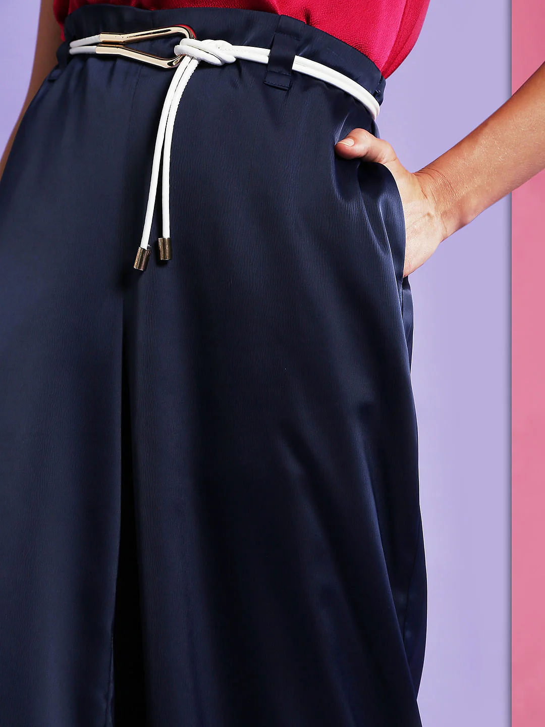 Marquee Blue High Waist Satin Pants - Image 5