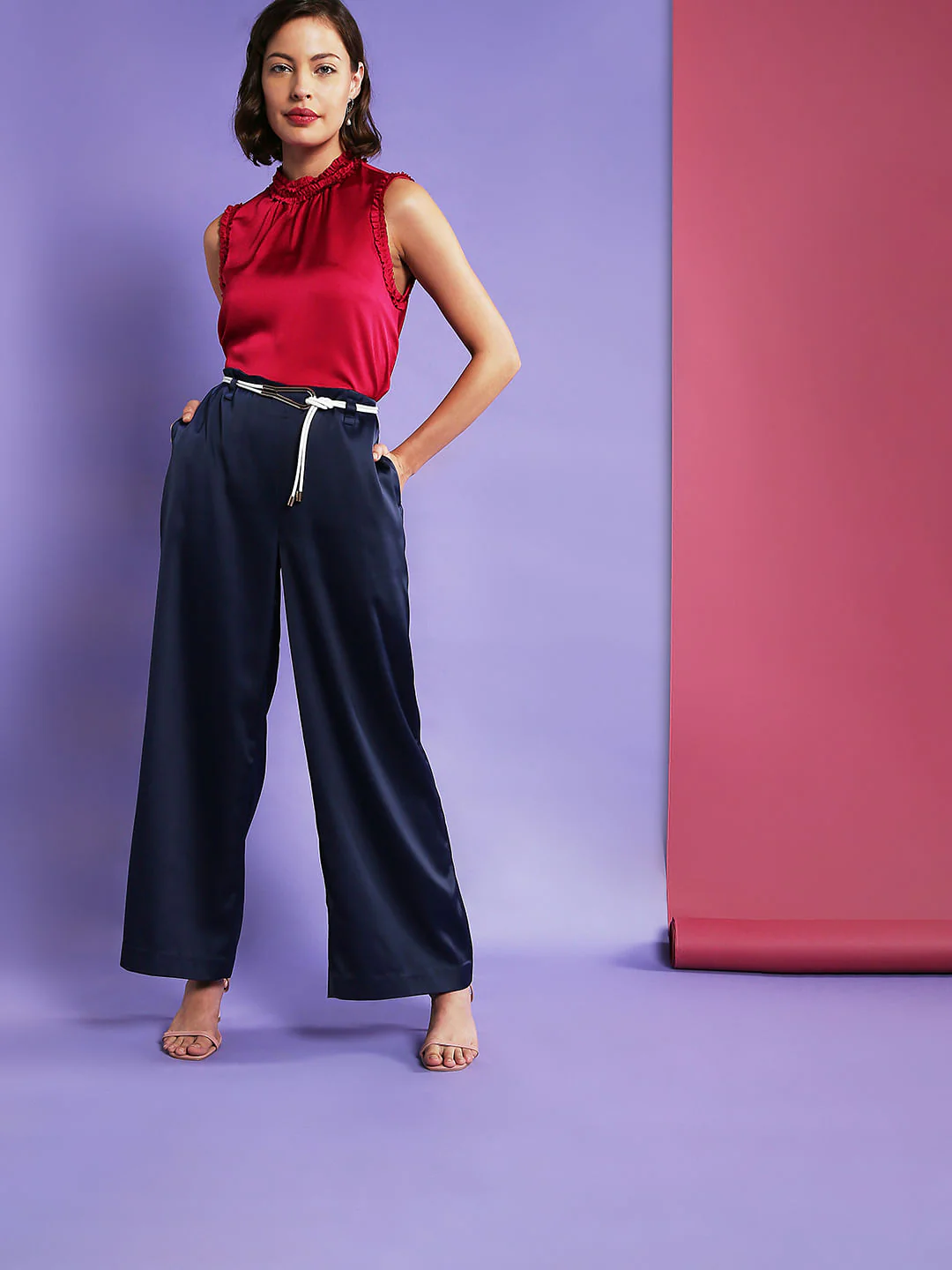 Marquee Blue High Waist Satin Pants - Image 6