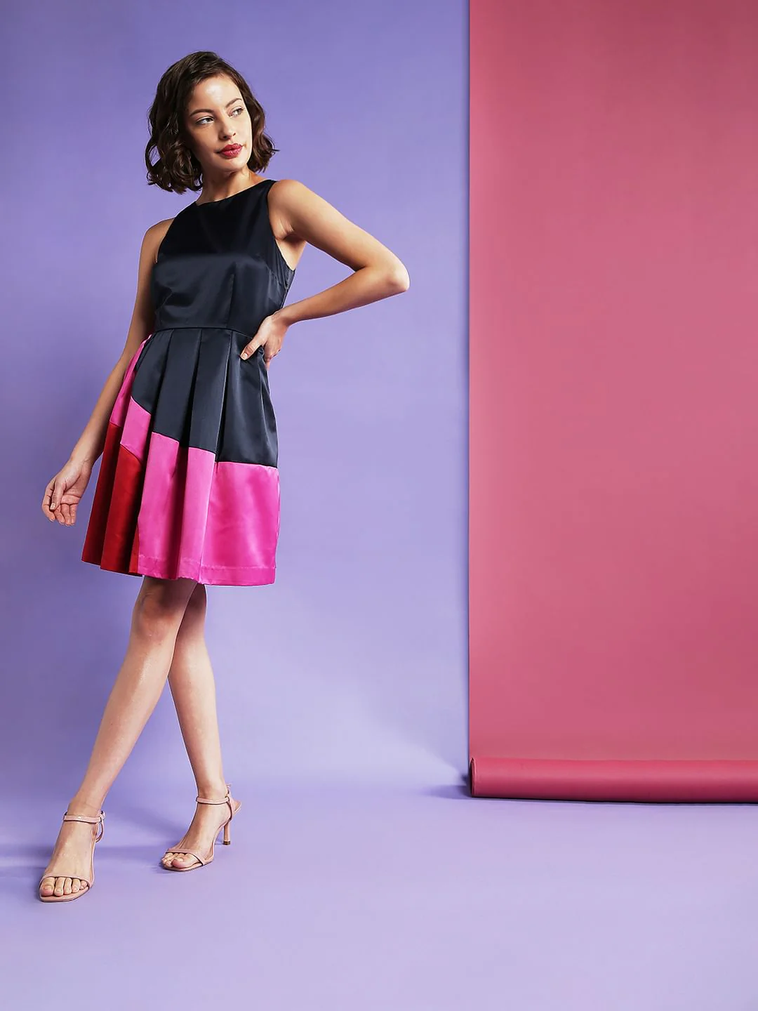 Marquee Blue Colourblocked Fit & Flare Dress - Image 2