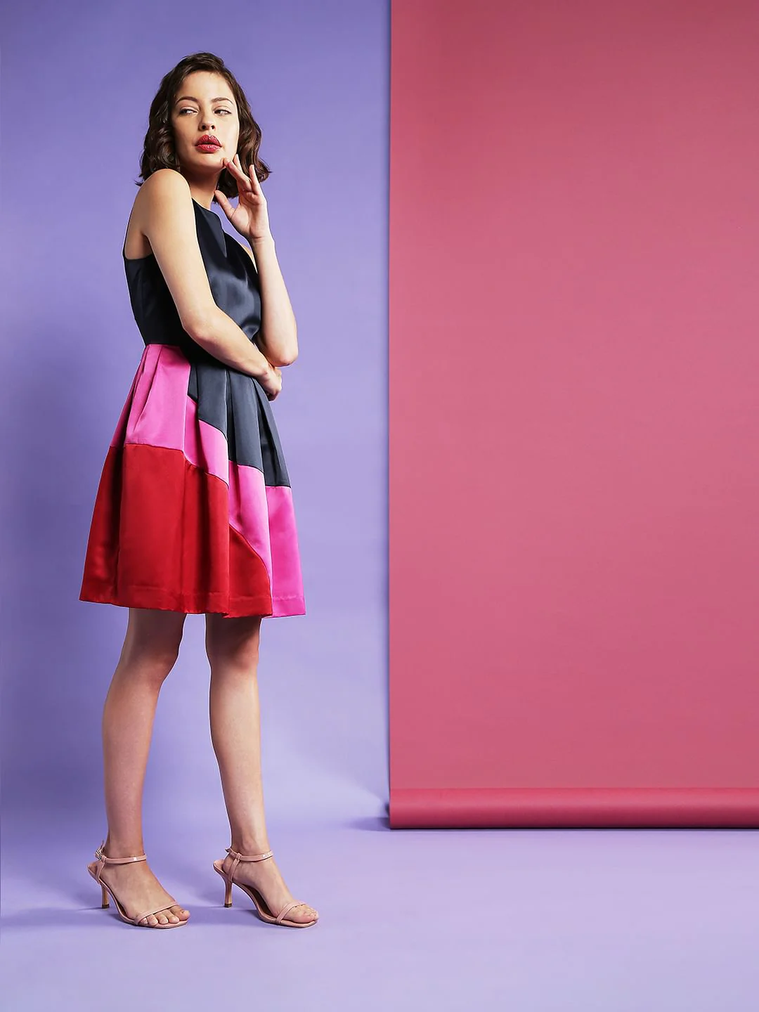 Marquee Blue Colourblocked Fit & Flare Dress - Image 3
