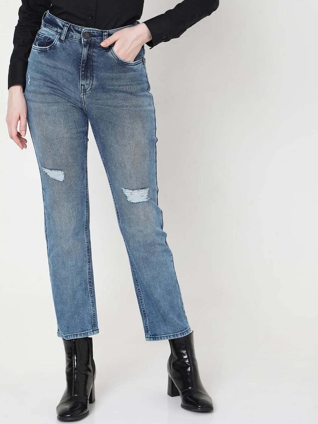 Blue High Rise Jade Straight Fit Jeans - Image 2