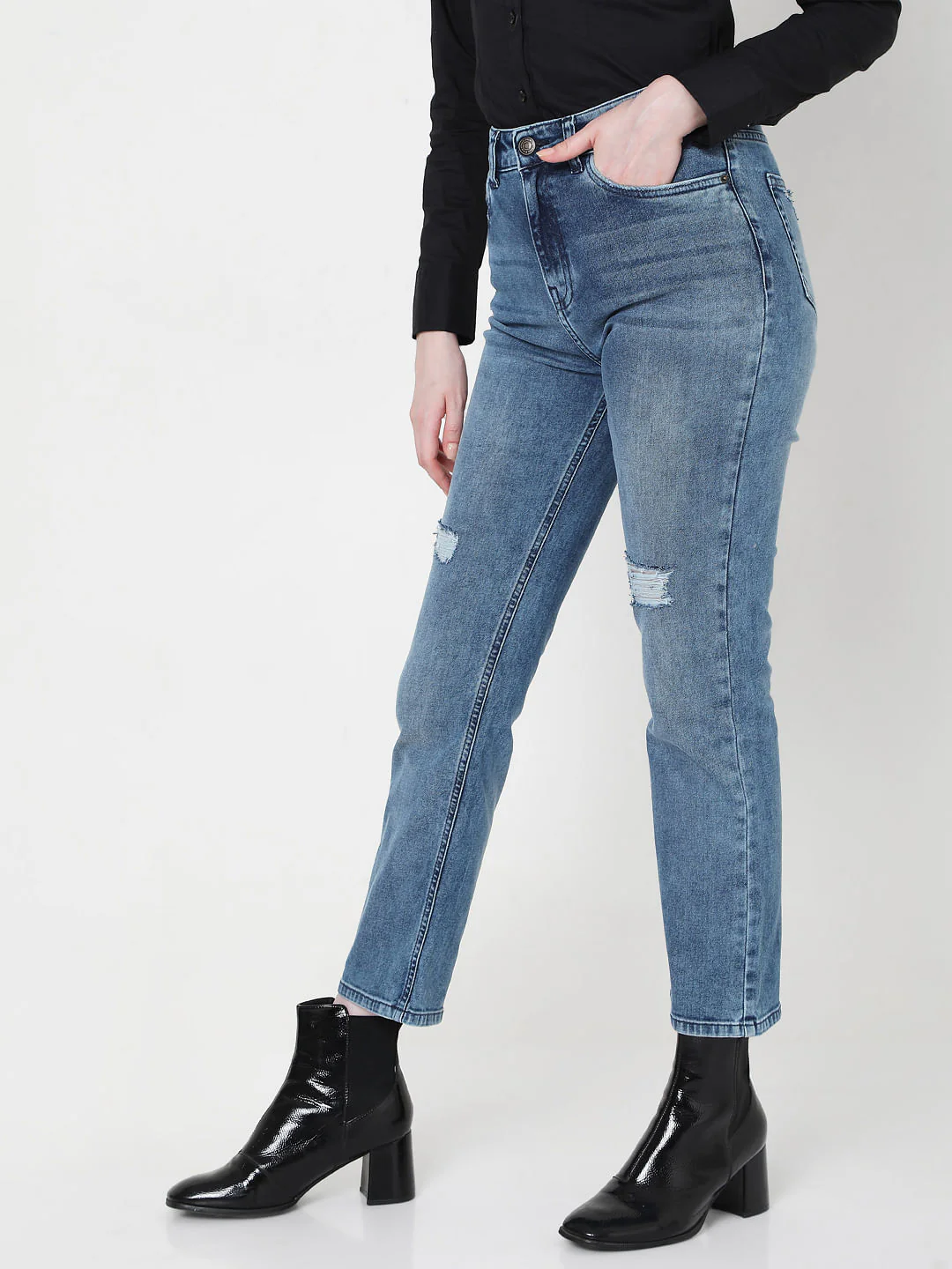 Blue High Rise Jade Straight Fit Jeans - Image 3
