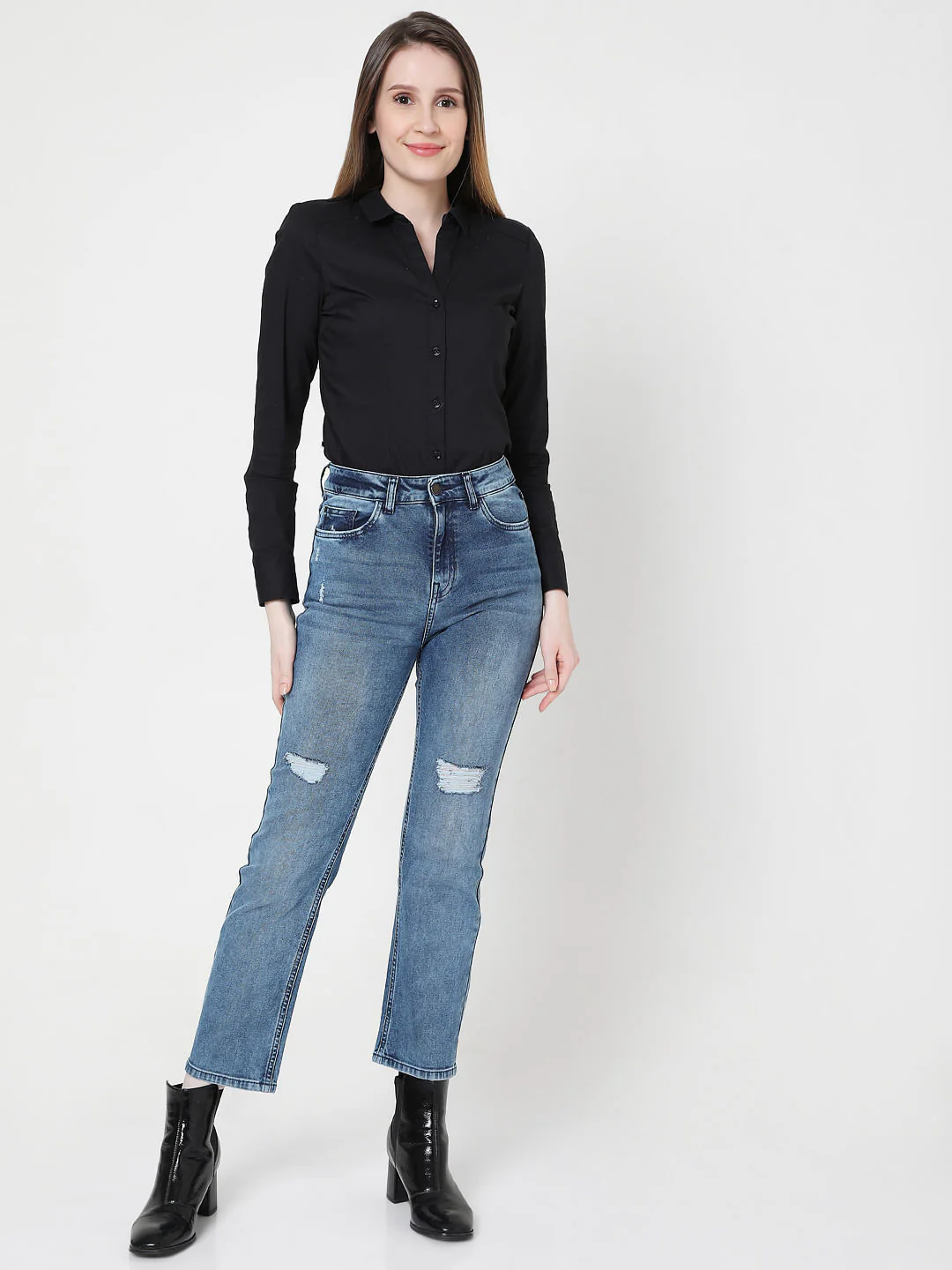 Blue High Rise Jade Straight Fit Jeans - Image 6