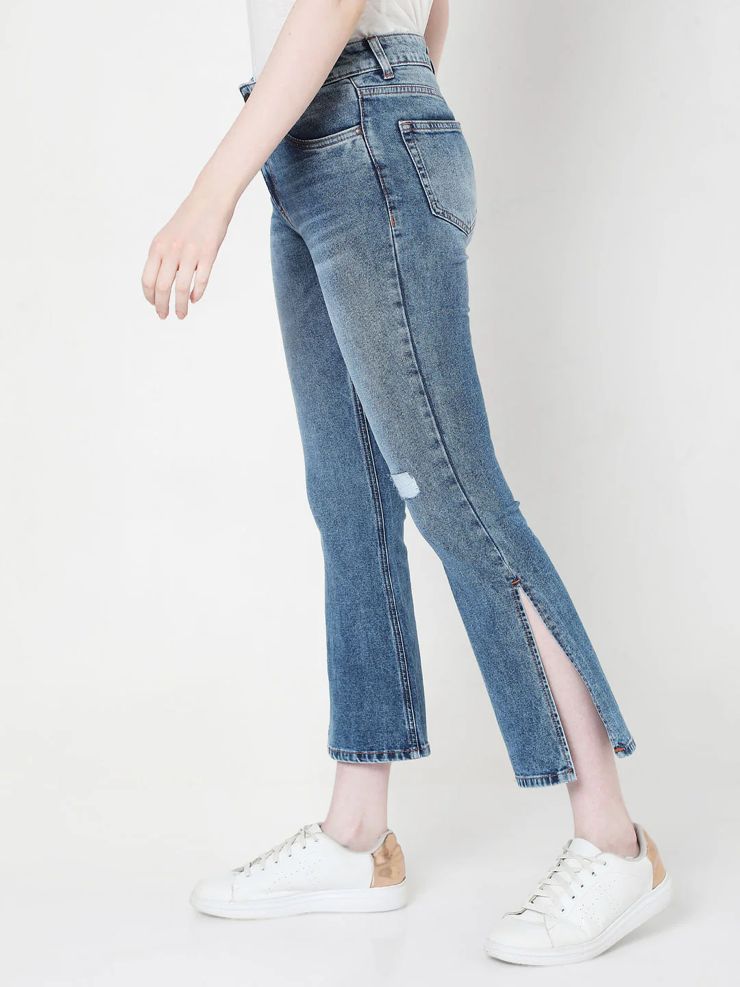 Blue High Rise Distressed Bootcut Jeans - Image 3