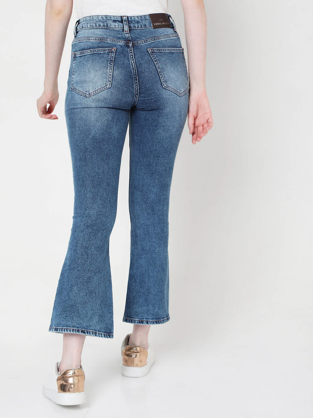Blue High Rise Distressed Bootcut Jeans - Image 4