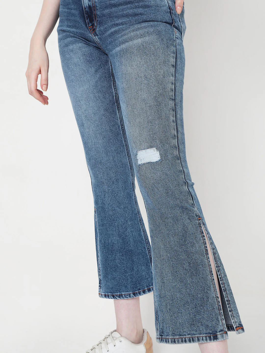 Blue High Rise Distressed Bootcut Jeans - Image 5