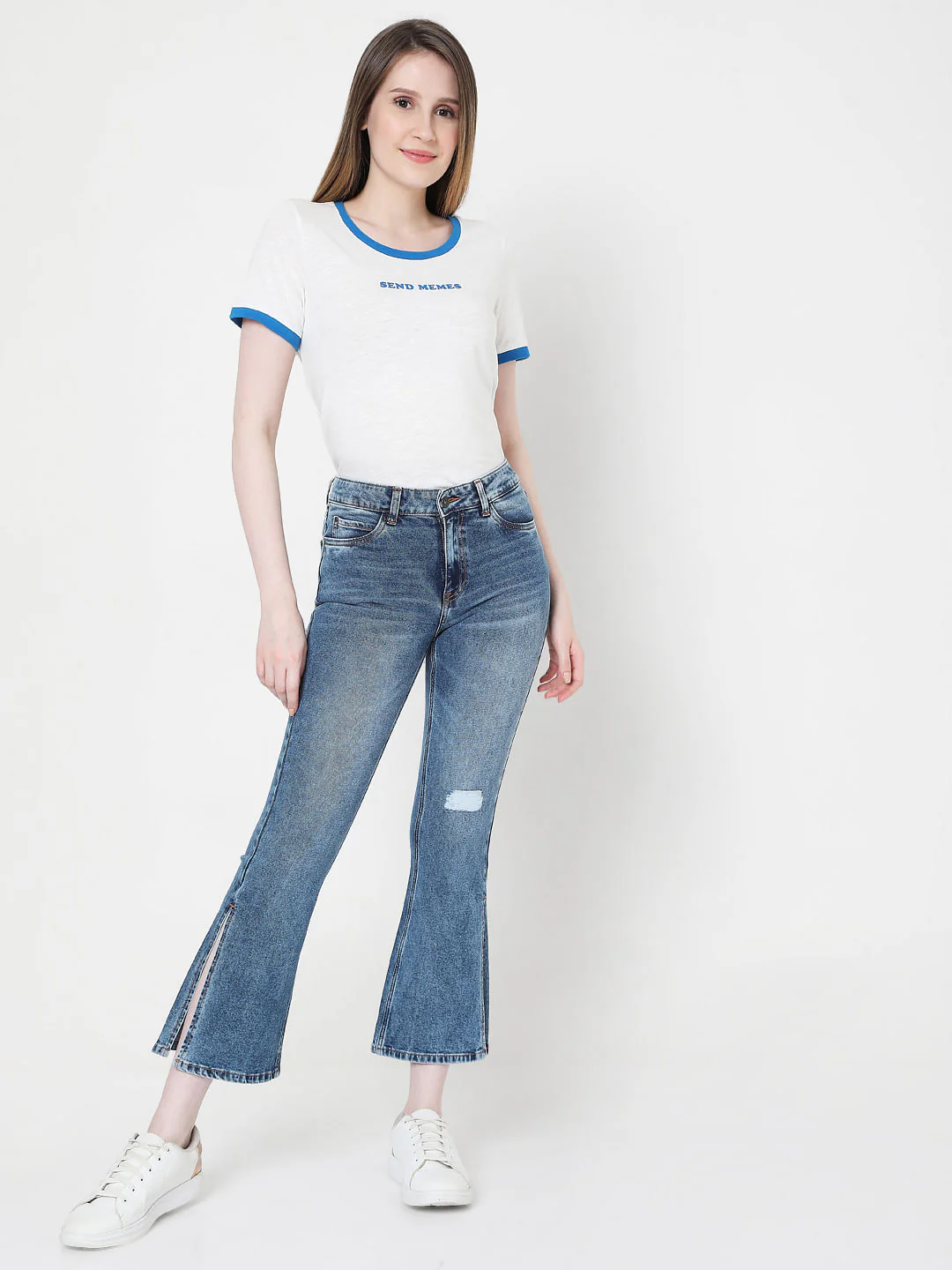 Blue High Rise Distressed Bootcut Jeans - Image 6