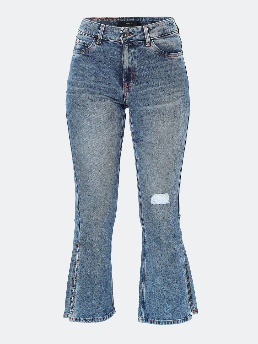 Blue High Rise Distressed Bootcut Jeans - Image 7