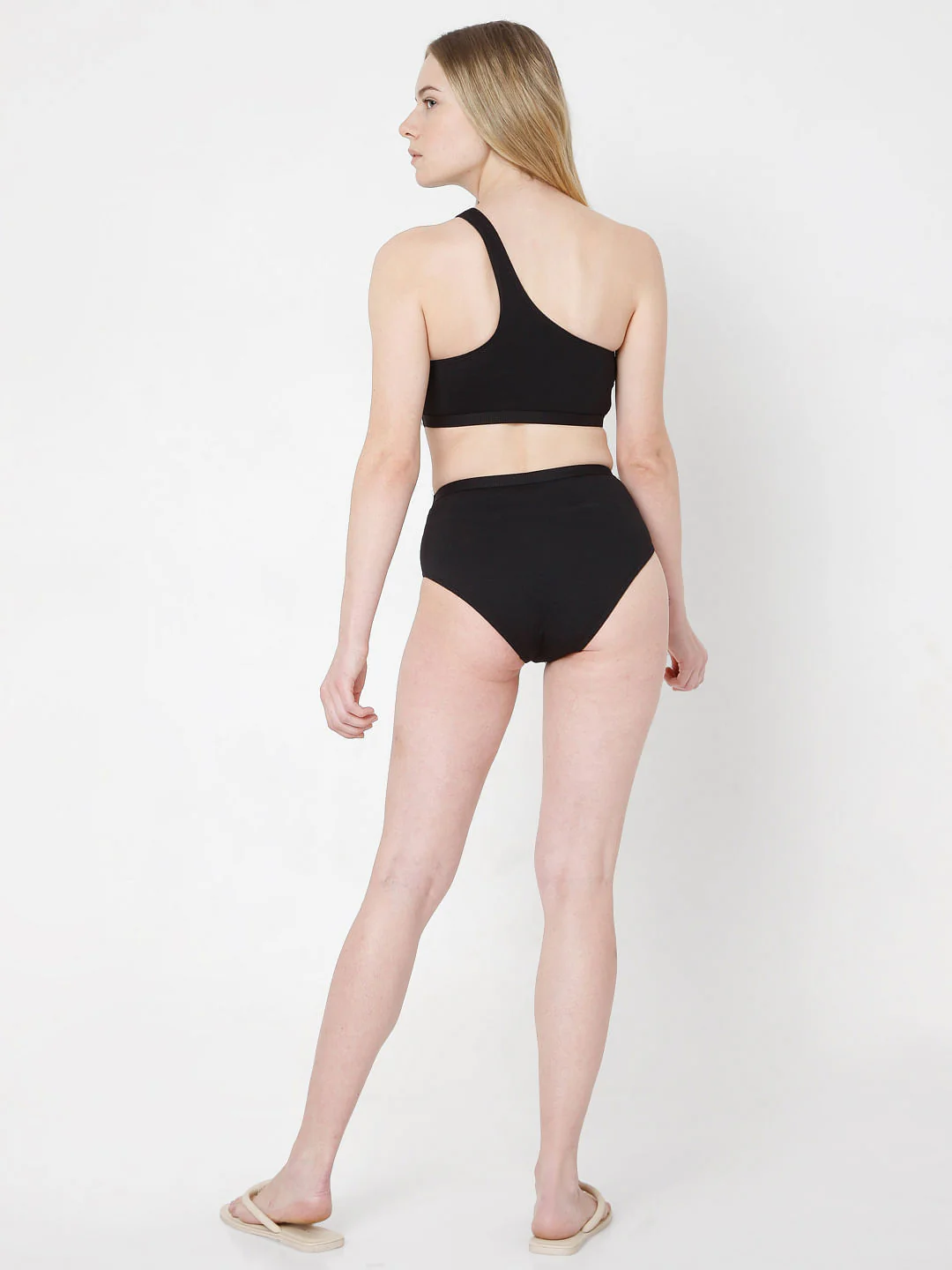 Black One Shoulder Co-Ord Set Swim Top - Image 4