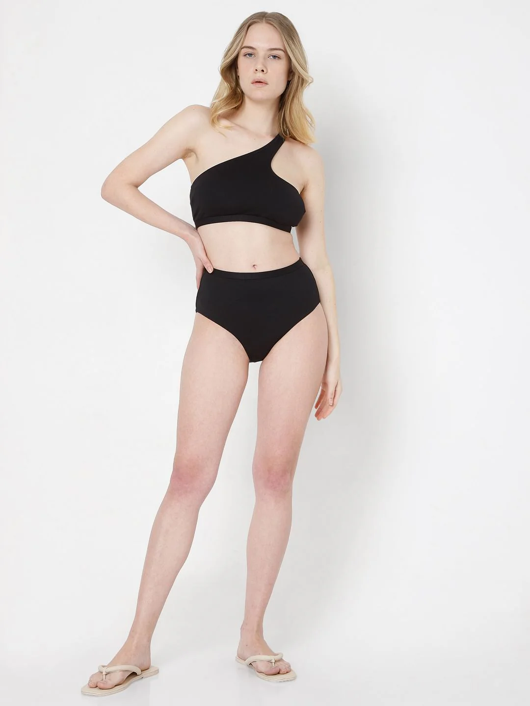 Black One Shoulder Co-Ord Set Swim Top - Image 5
