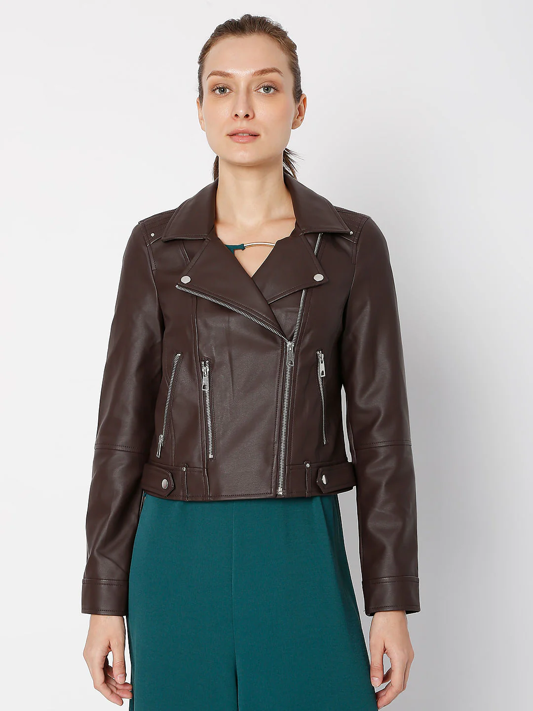 Dark Brown Biker Jacket - Image 2