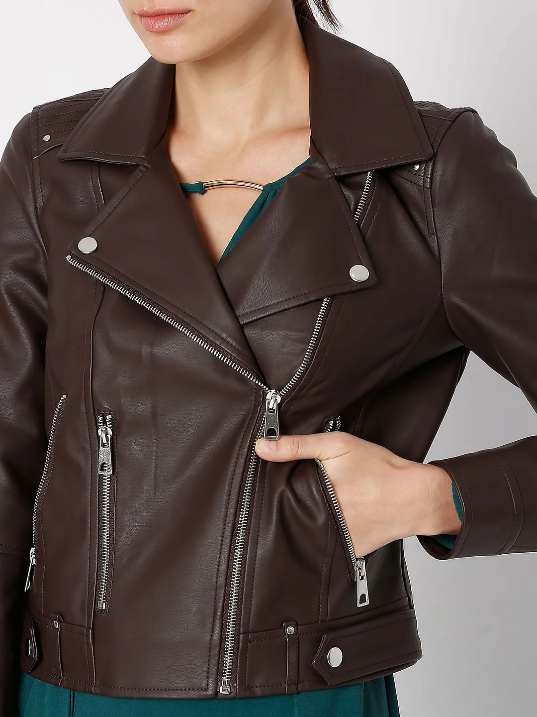 Dark Brown Biker Jacket - Image 6