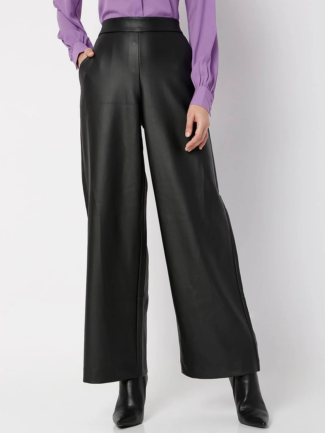 Black High Rise Wide Leg Pants - Image 2