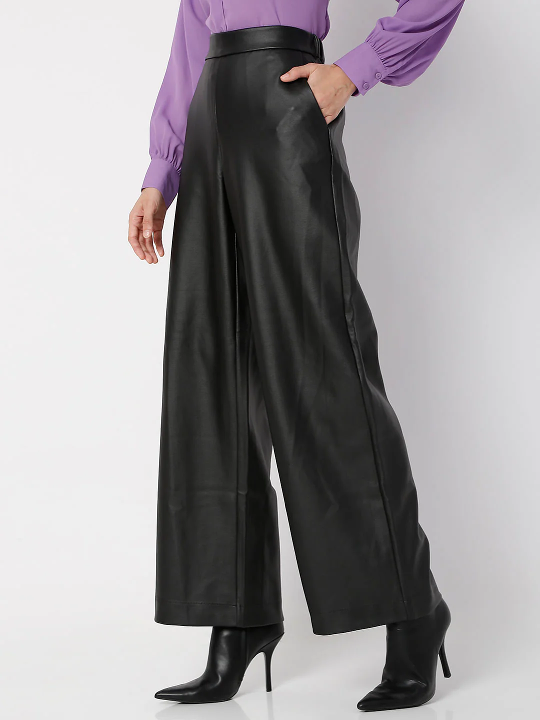 Black High Rise Wide Leg Pants - Image 3