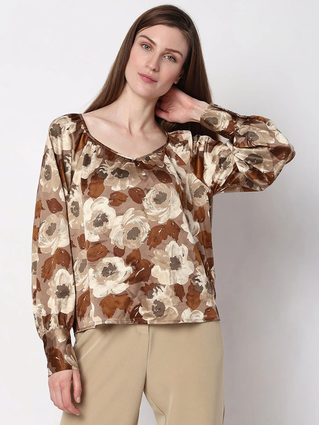 Brown Floral Print Top - Image 2