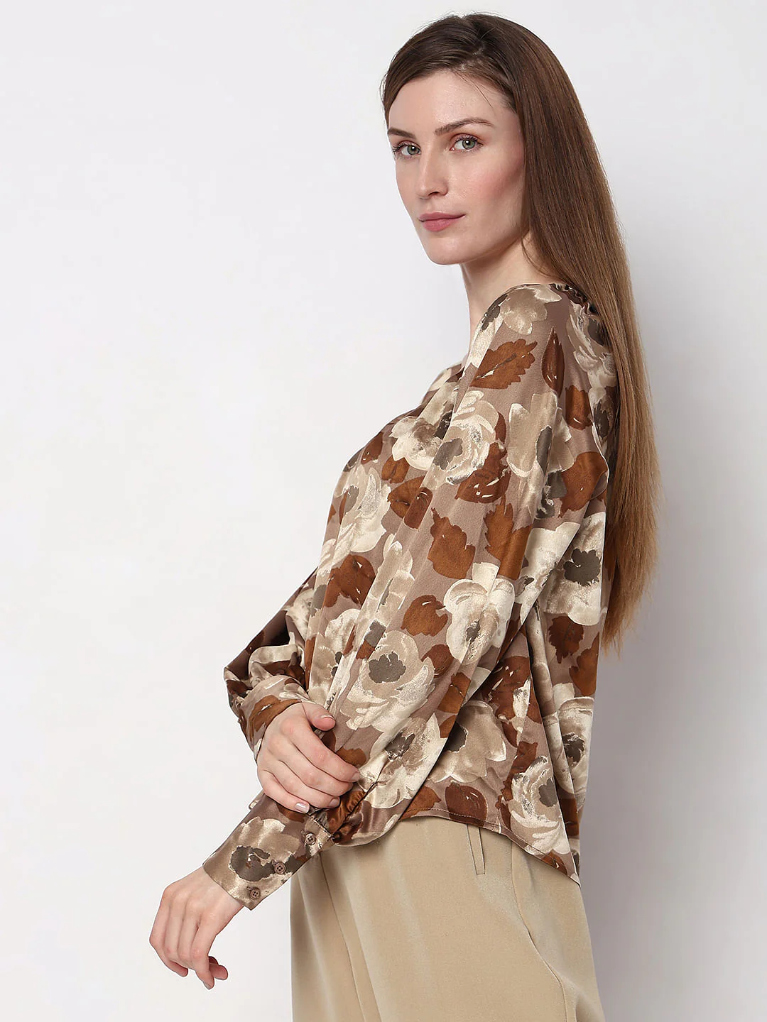 Brown Floral Print Top - Image 3
