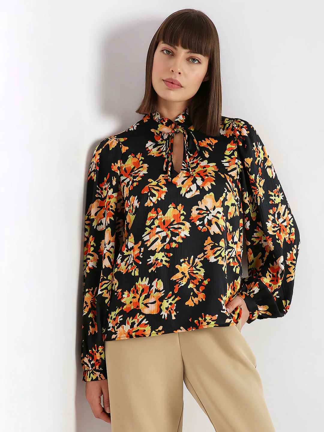 Black Floral Print Top - Image 2