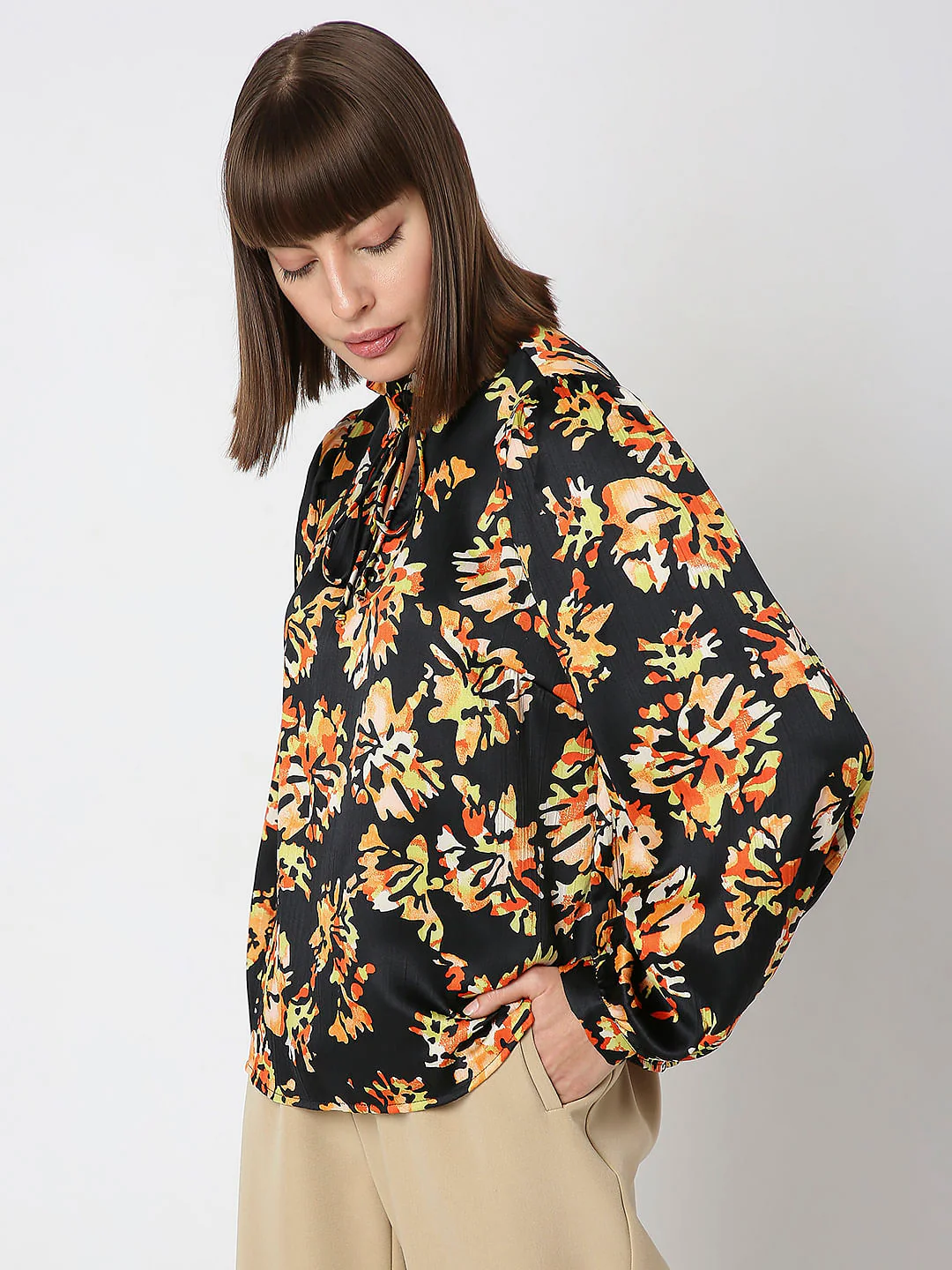 Black Floral Print Top - Image 3
