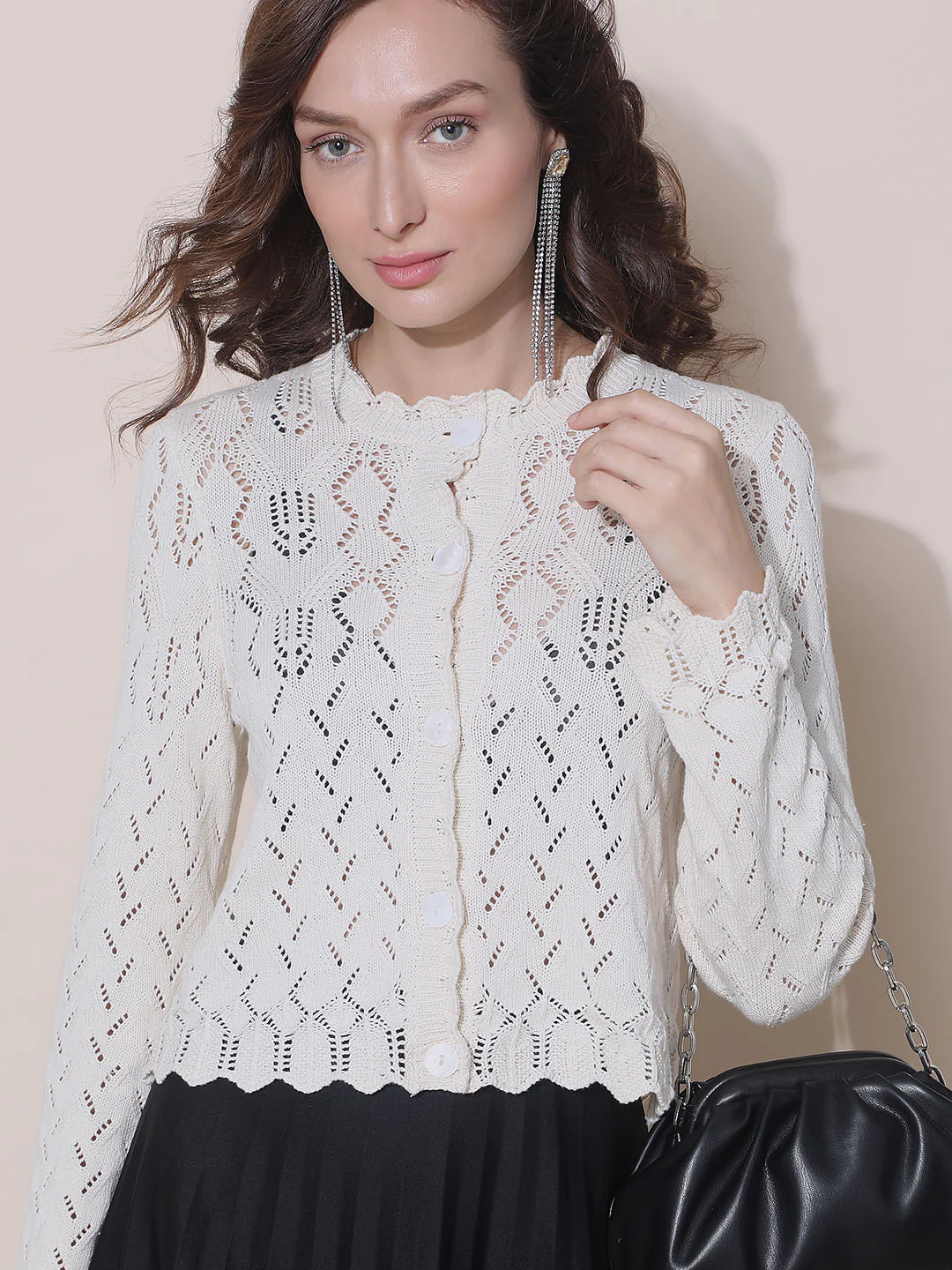 Beige Pointelle Cardigan