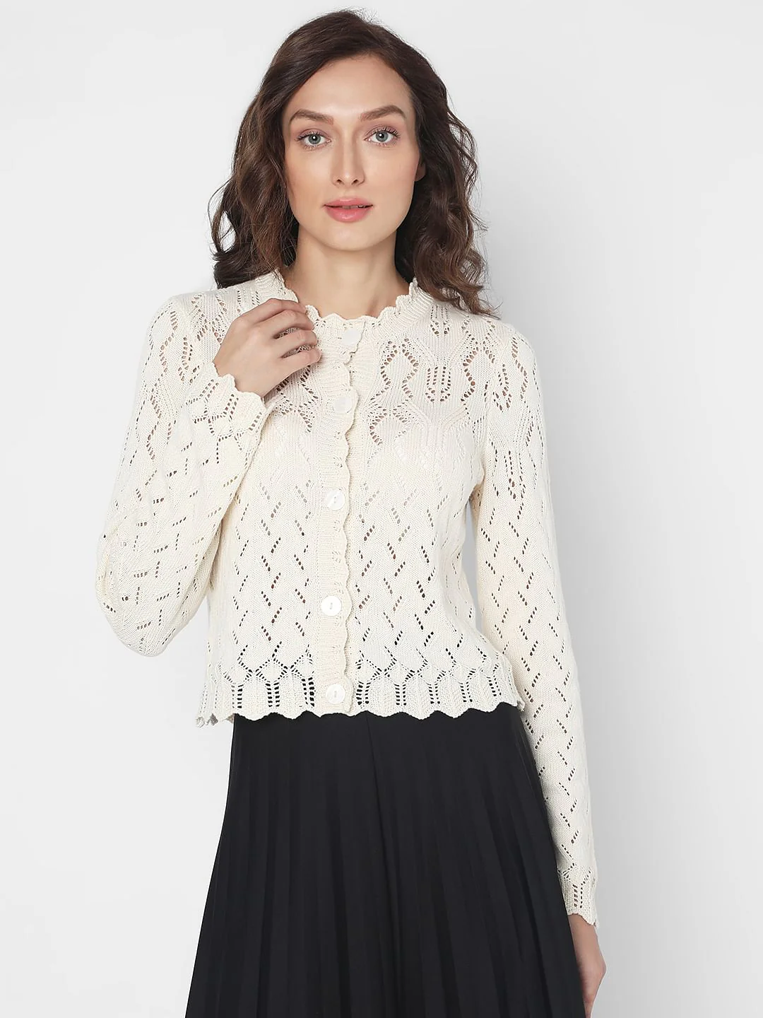 Beige Pointelle Cardigan - Image 2
